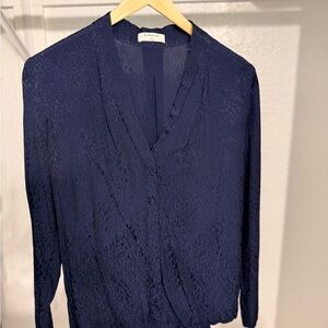 Babaton Blue Wrap Blouse with Notched Collar